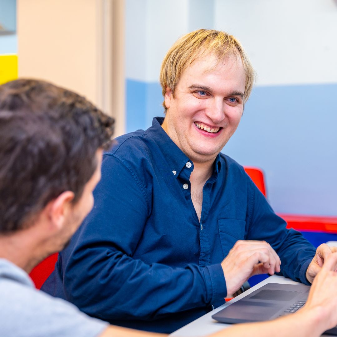 support for independent living, IDD man using a computer