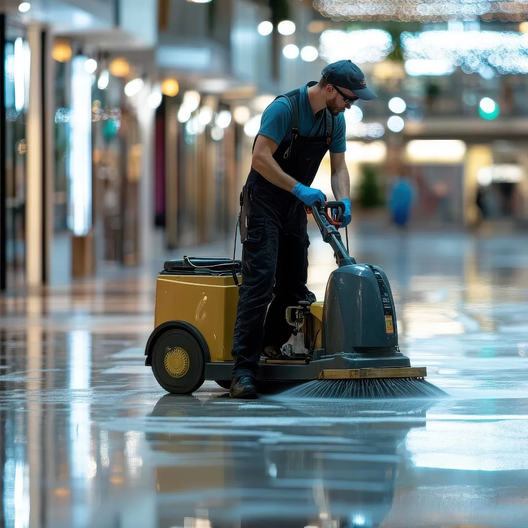 autistic worker in mall cleaning